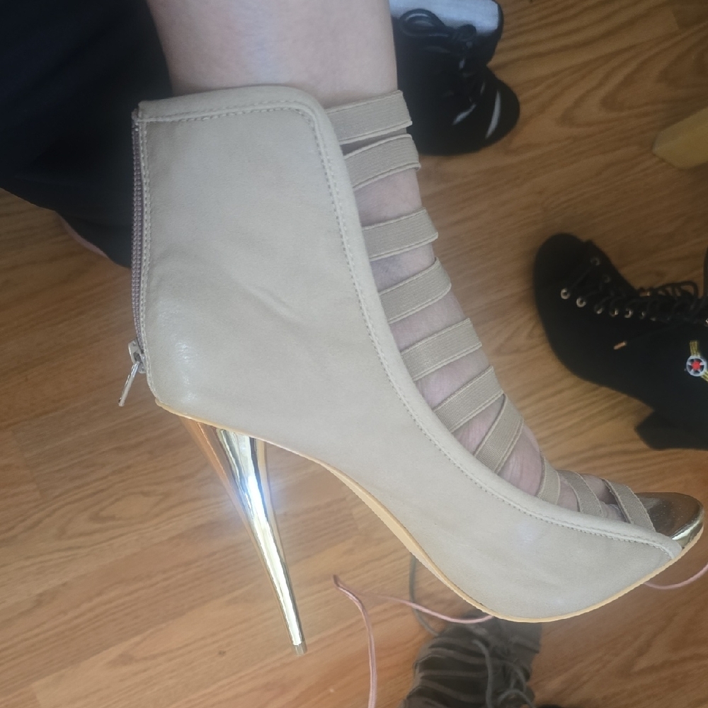 Liliana Beige and Gold Strappy Heels